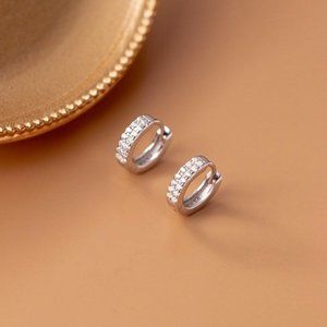 S925 CZ Diamonds Huggie Earrings-Silver SH015